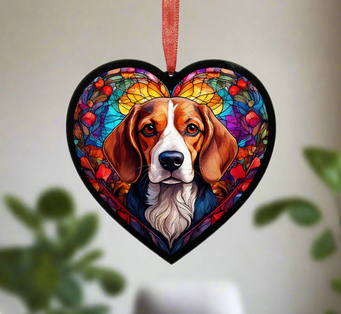 Beagle Stained Glass Effect Heart Suncatcher